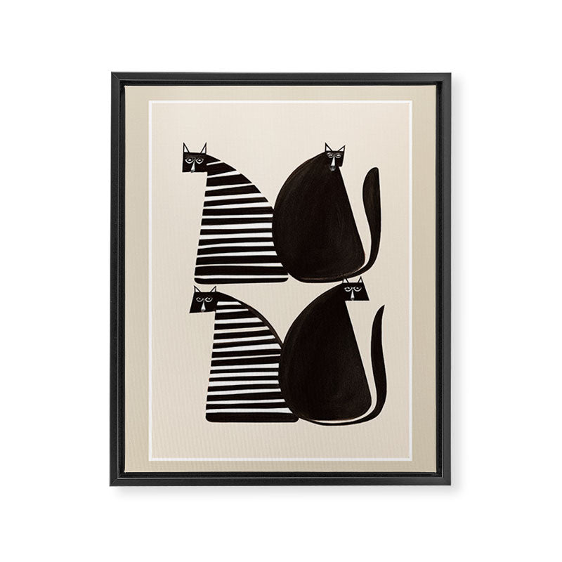 Minimalist Cats in Black and White Framed Canvas Print Gallery Image 6