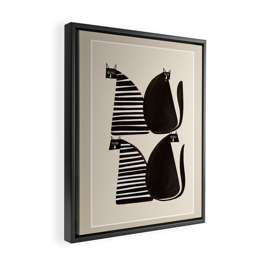 Minimalist Cats in Black and White Framed Canvas Print Gallery Image 2