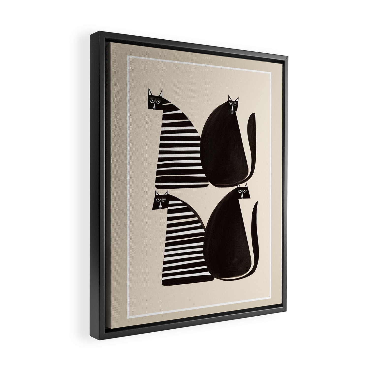 Minimalist Cats in Black and White Framed Canvas Print Gallery Image 2