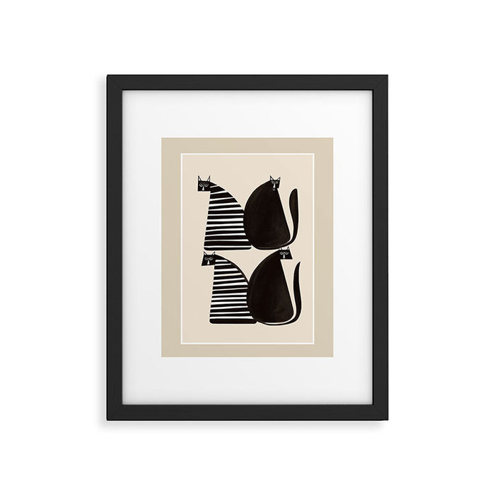 Minimalist Cats in Black and White Framed Art Print Gallery Image 1
