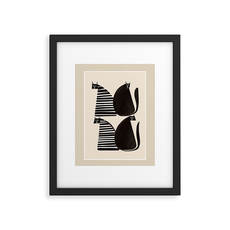 Minimalist Cats in Black and White Framed Art Print Gallery Image 5