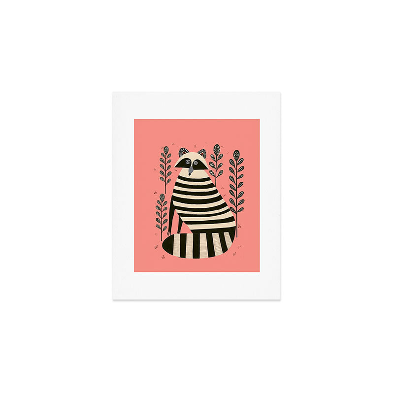 Pink Forest Raccoon Art Print Gallery Image 1