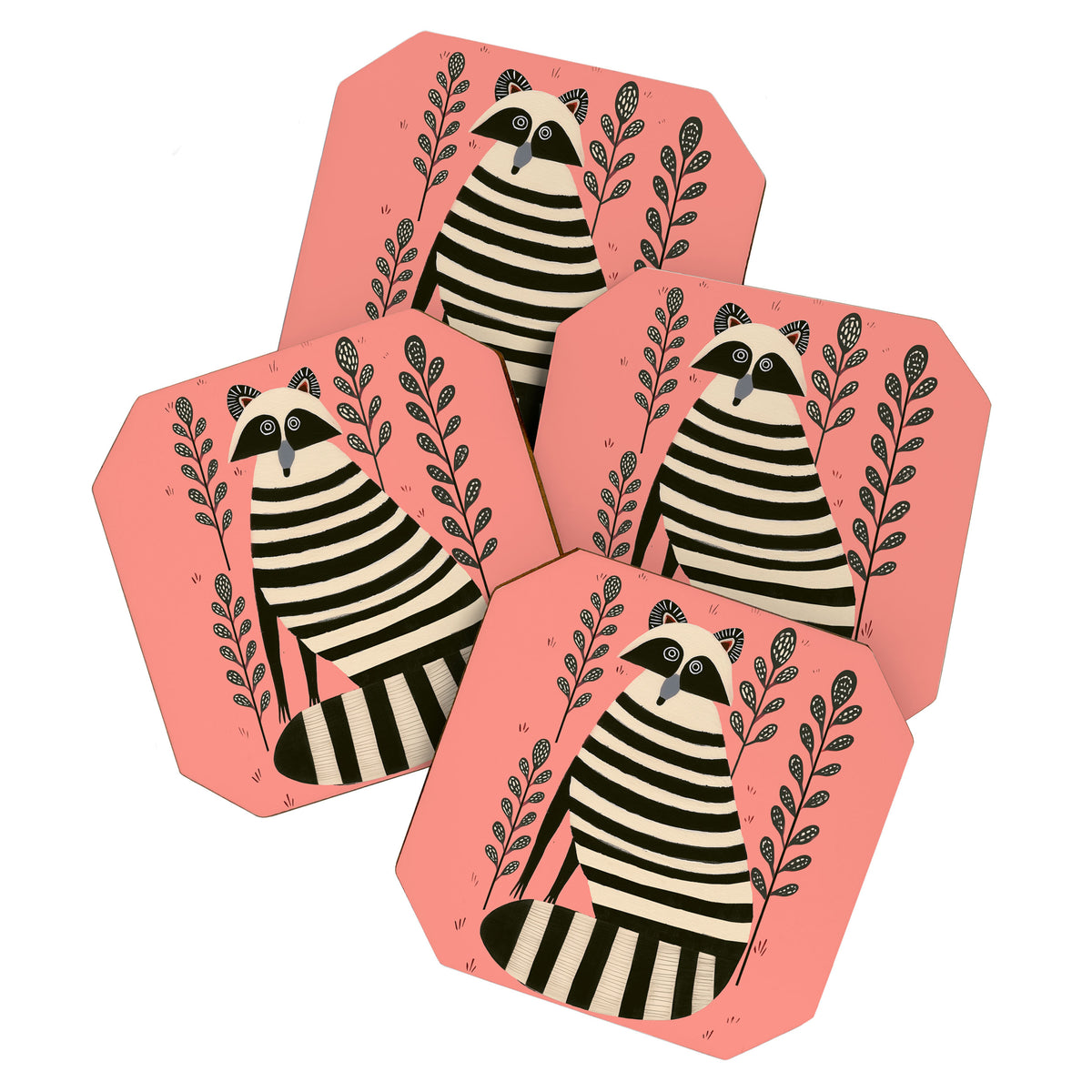Pink Forest Raccoon Coaster Gallery Image 1