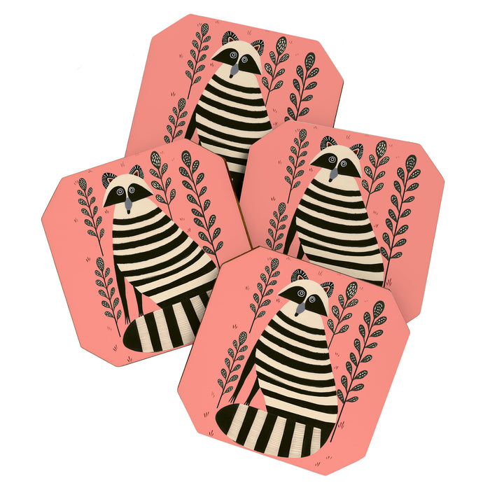 Pink Forest Raccoon Coaster Gallery Image 1