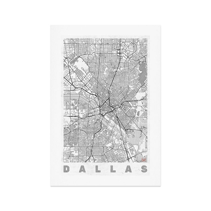 Dallas Map Line Art Print Gallery Image 1