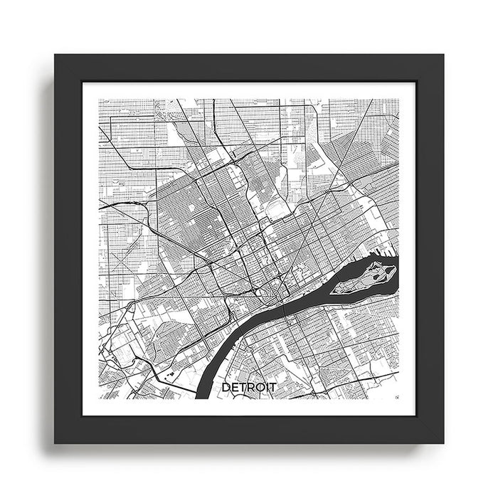Detroit Map Gray Framed Art Print Gallery Image 1