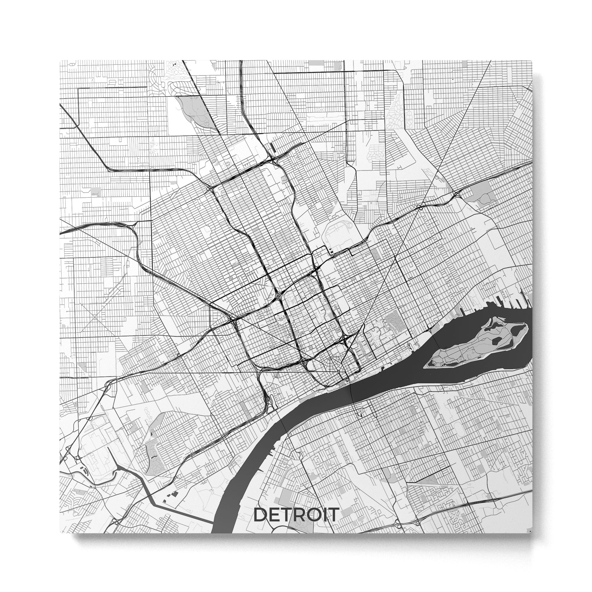 Detroit Map Gray Metal Print Gallery Image 2