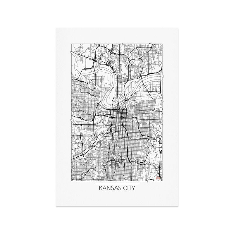 Kansas City Map White Art Print Gallery Image 1