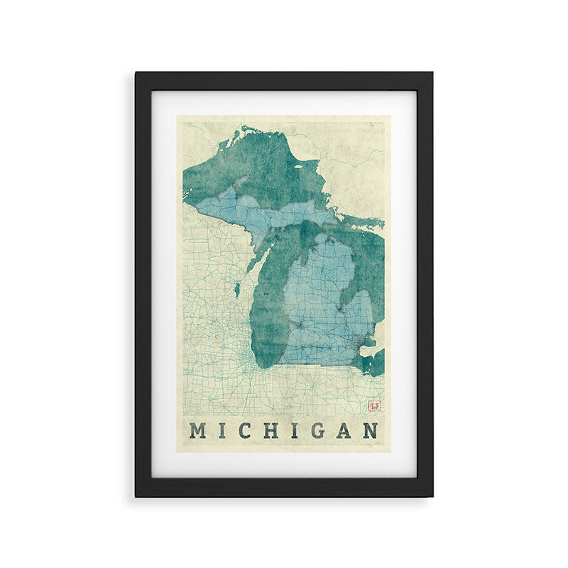 Michigan State Map Blue Vintage Framed Art Print Gallery Image 2