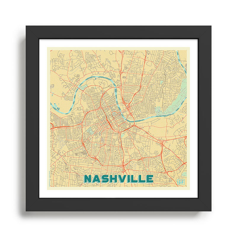 Nashville Map Retro Framed Art Print Gallery Image 1