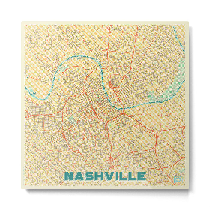 Nashville Map Retro Metal Print Gallery Image 1