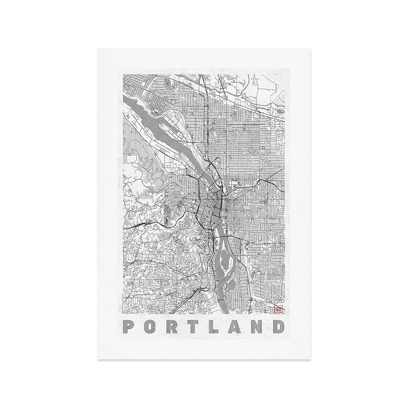 Portland City Map Line Art Print Gallery Image 1