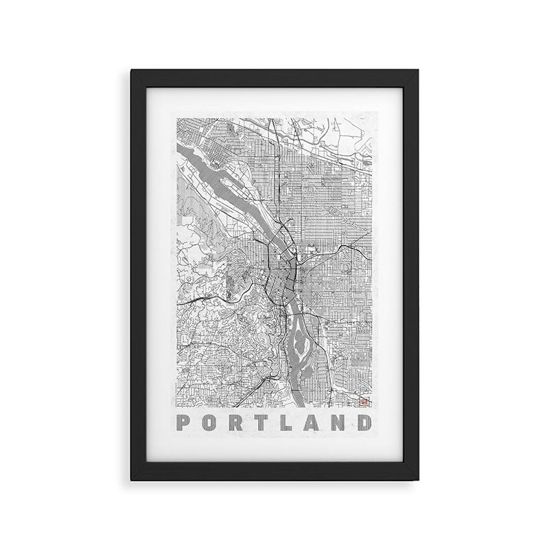 Portland City Map Line Framed Art Print Gallery Image 2