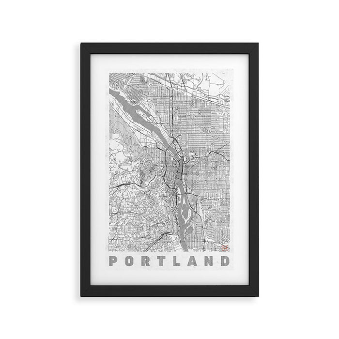 Portland City Map Line Framed Art Print Gallery Image 1