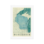 Wisconsin State Map Blue Vintage Art Print Gallery Image 1