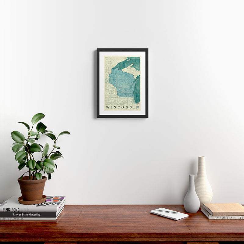 Wisconsin State Map Blue Vintage Framed Art Print Gallery Image 2
