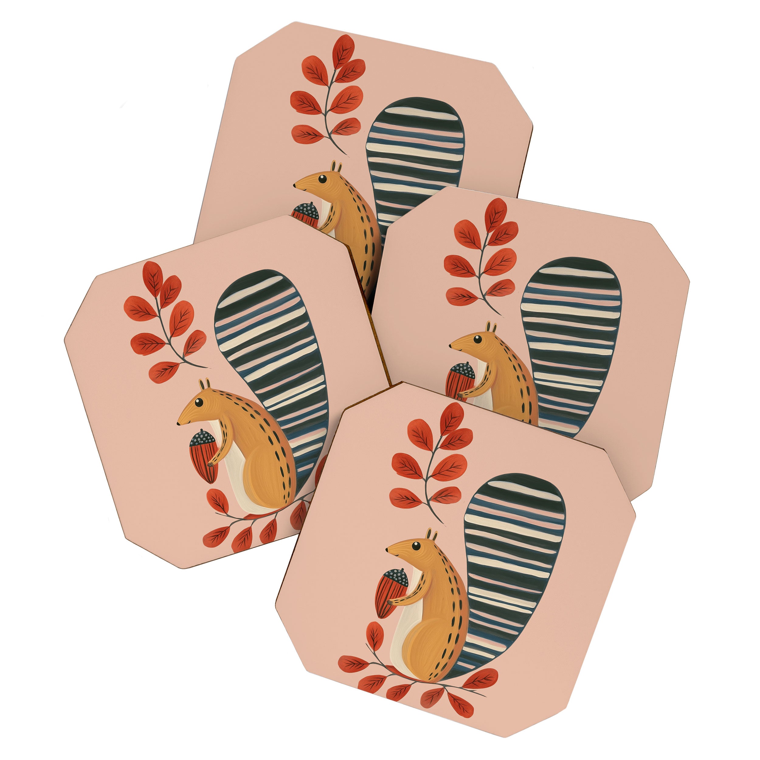 Squirrel in a Pink Autumn Coaster Gallery Image 1