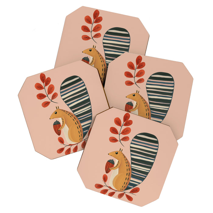 Squirrel in a Pink Autumn Coaster Gallery Image 1