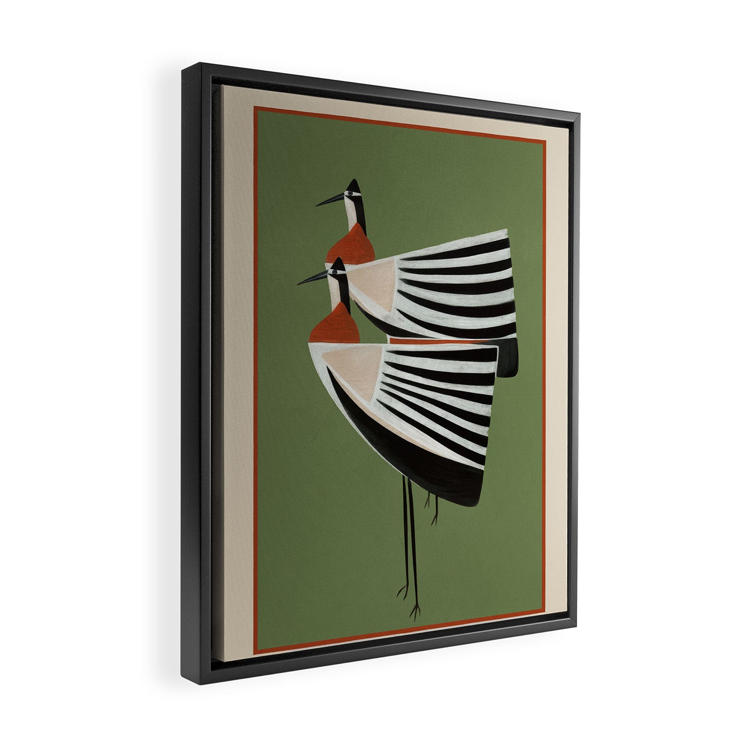 Striped Bird Pair Framed Canvas Print Gallery Image 2