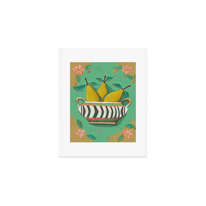 Striped Bowl with Pears Art Print Gallery Image 1