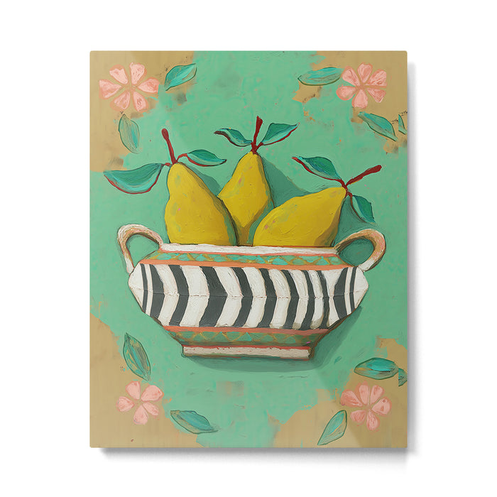Striped Bowl with Pears Metal Print Gallery Image 1