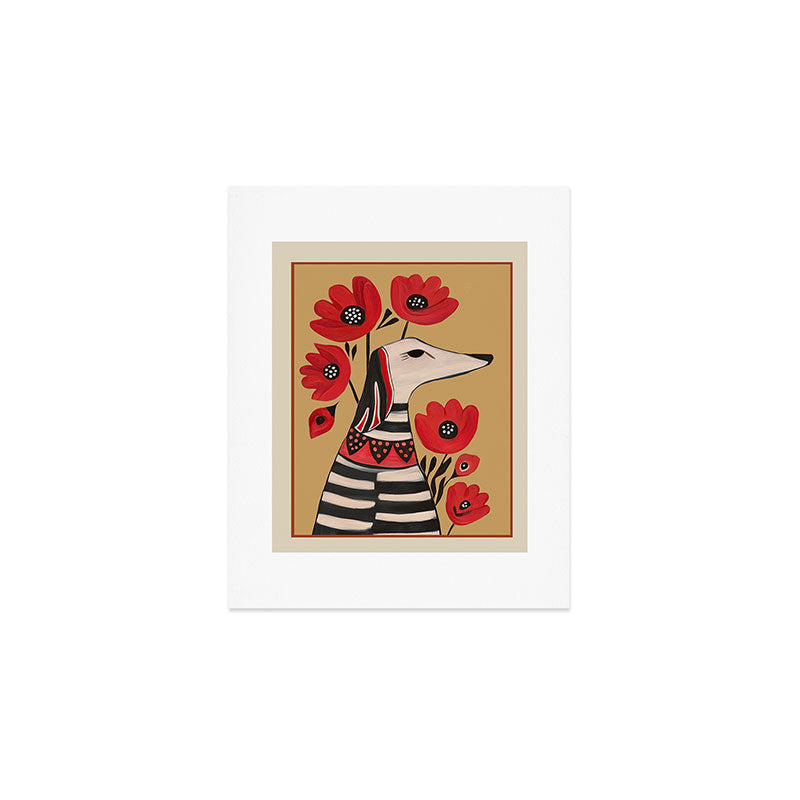 Striped Dog with Poppies Art Print Gallery Image 1