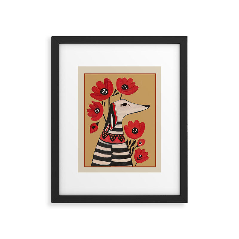 Striped Dog with Poppies Framed Art Print Gallery Image 5