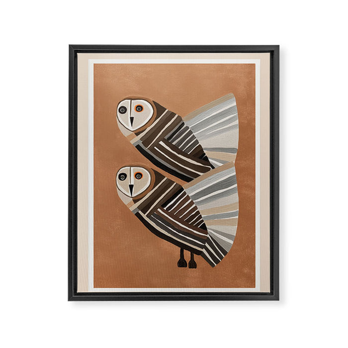 Striped Owl Pair Framed Canvas Print Gallery Image 1