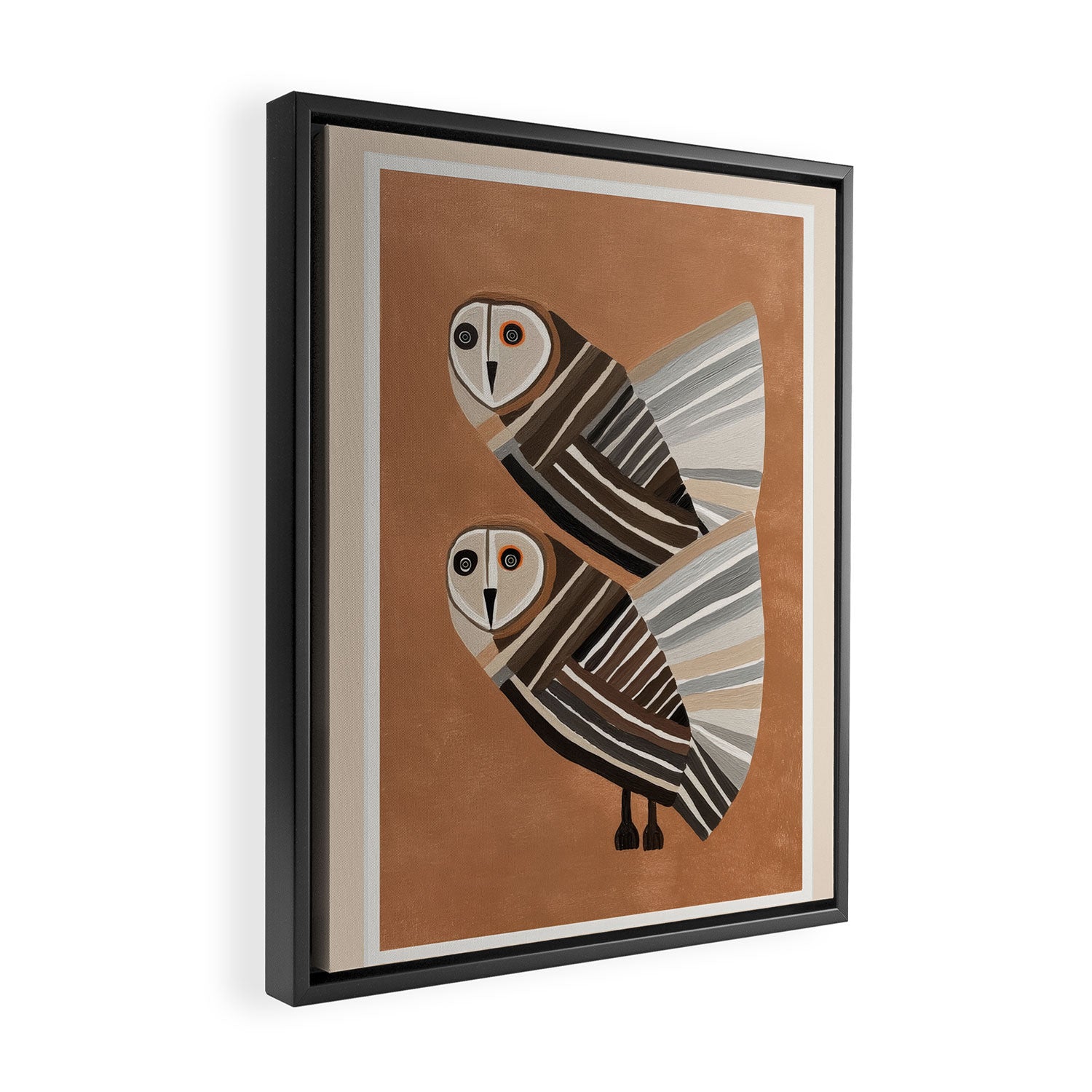 Striped Owl Pair Framed Canvas Print Gallery Image 2