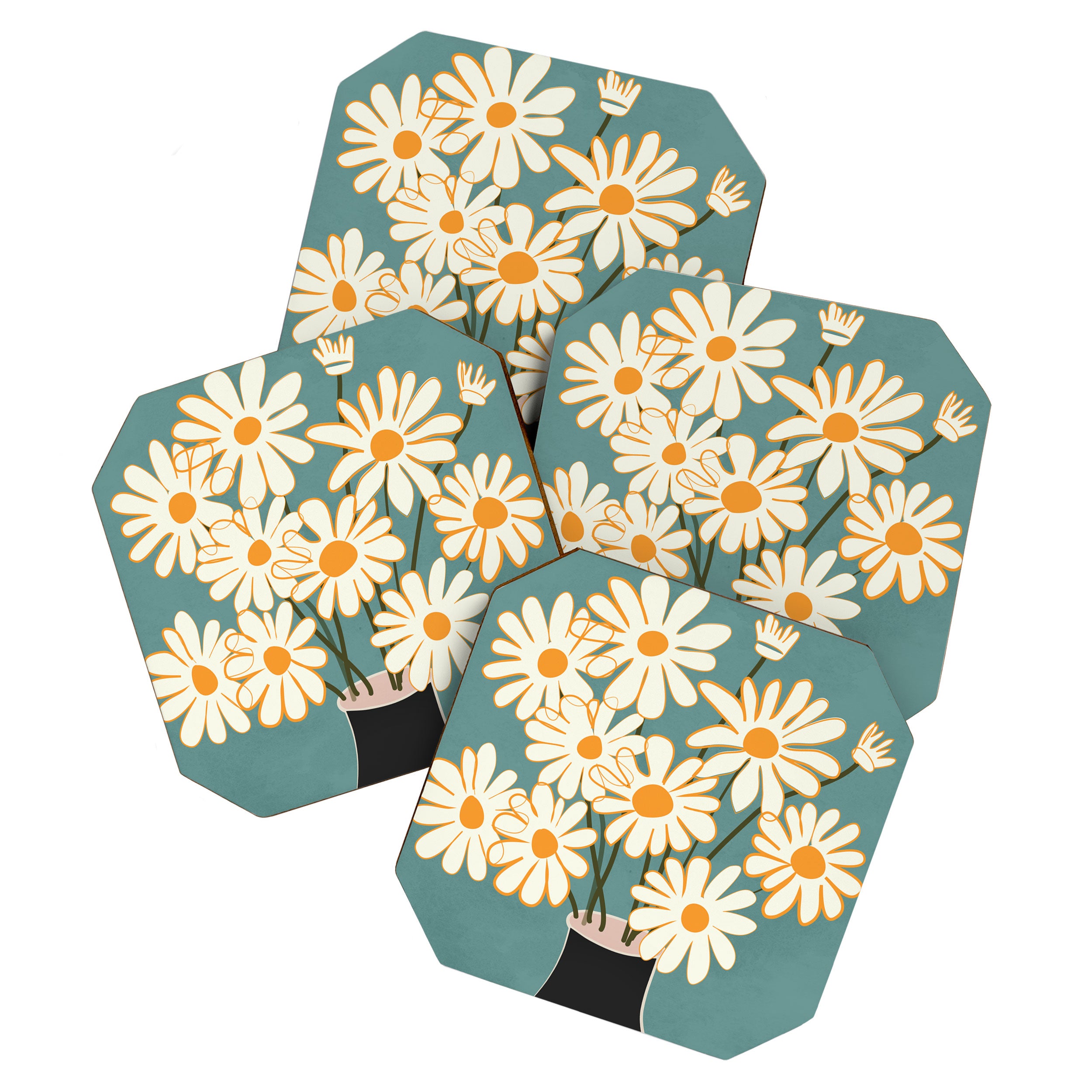 White Daisy Bouquet in Vase No. 1 Coaster Gallery Image 1