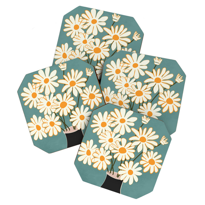 White Daisy Bouquet in Vase No. 1 Coaster Gallery Image 1