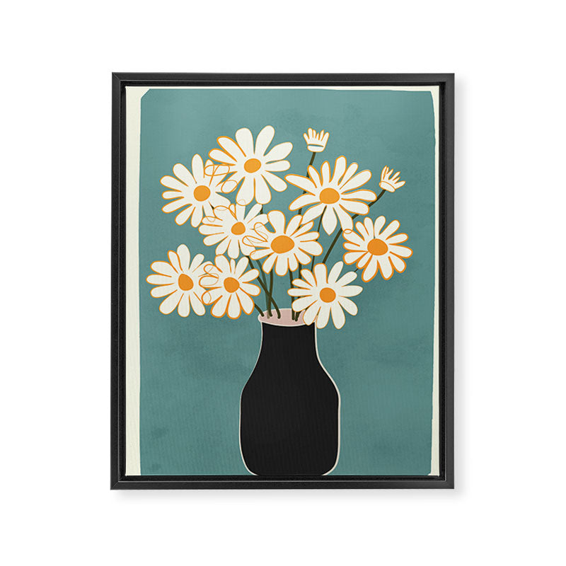 White Daisy Bouquet in Vase No. 1 Framed Canvas Print Gallery Image 6