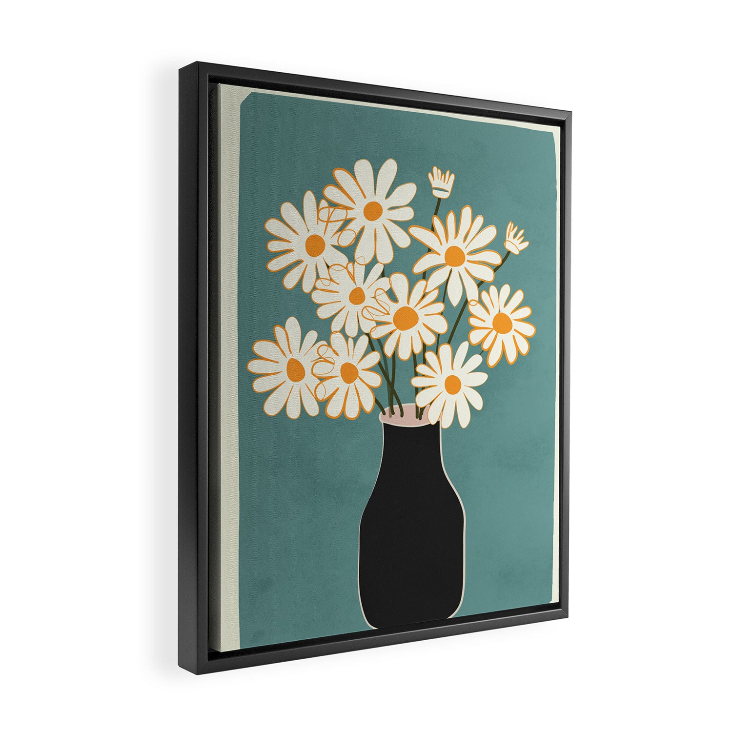 White Daisy Bouquet in Vase No. 1 Framed Canvas Print Gallery Image 2