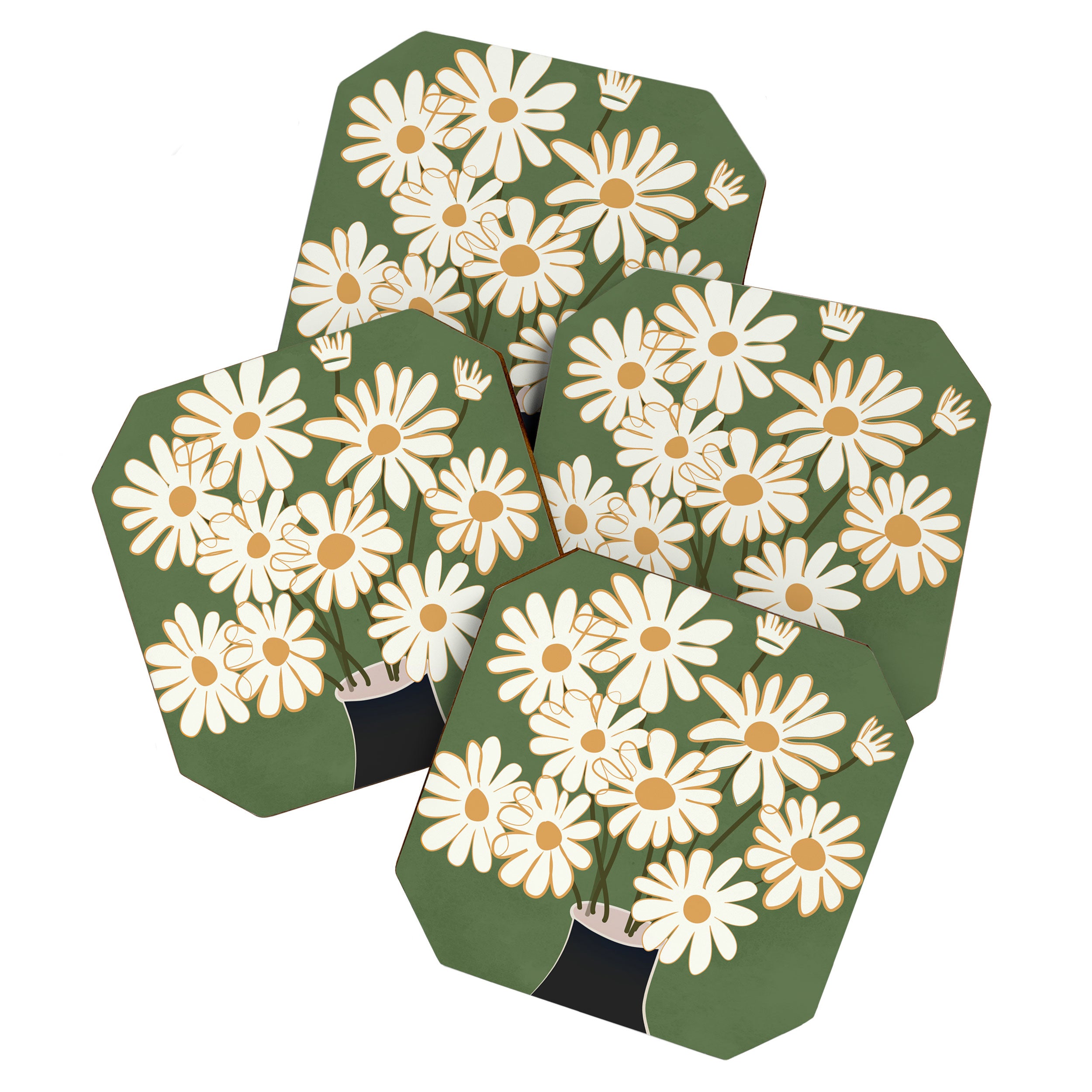 White Daisy Bouquets in Vase 3 Coaster Gallery Image 1