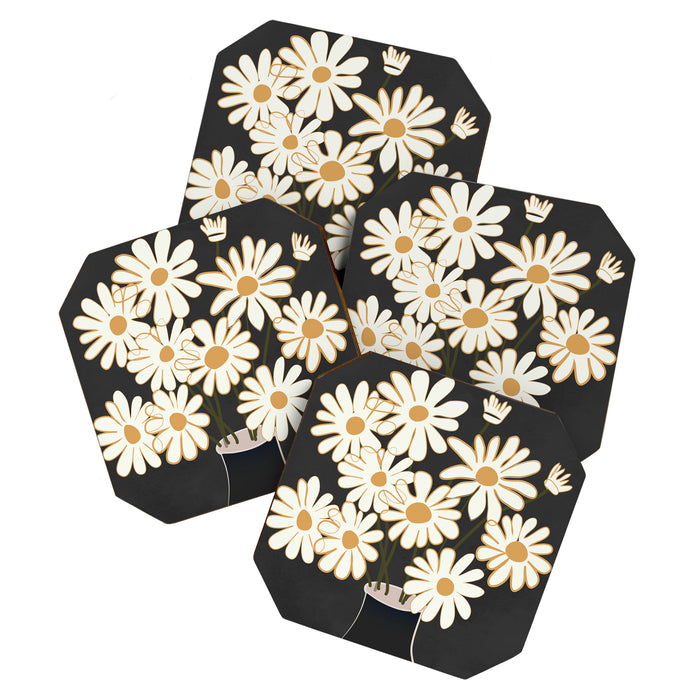 White Daisy Bouquets in Vase 4 Coaster Gallery Image 1