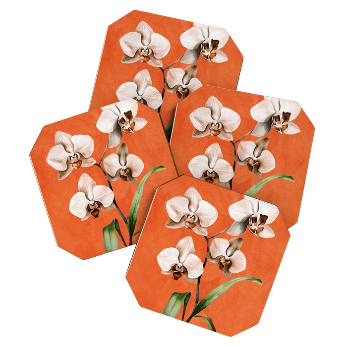 White Orchid Floral Art 3  Coaster Gallery Image 1