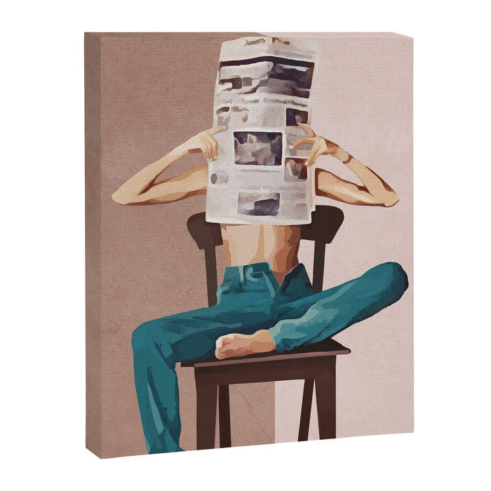 Woman Reading Newspaper Canvas Print Gallery Image 1