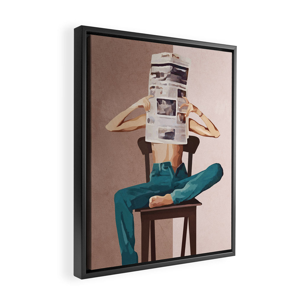 Woman Reading Newspaper Framed Canvas Print Gallery Image 2
