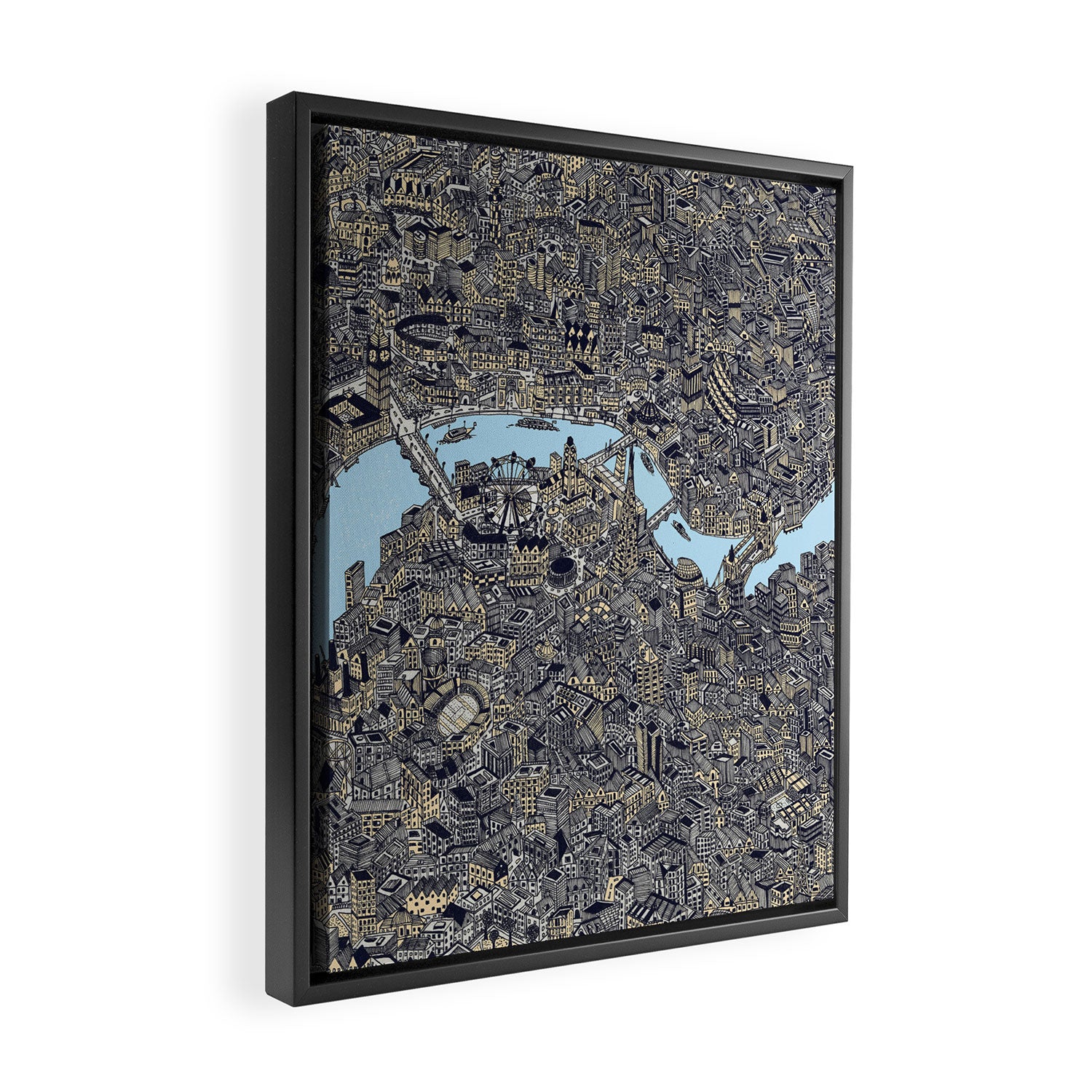 London color map city drawing illustration Thames Framed Canvas Print Gallery Image 2