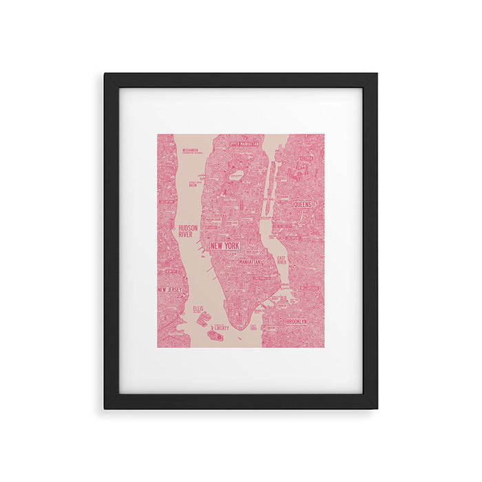 New York map Framed Art Print Gallery Image 1