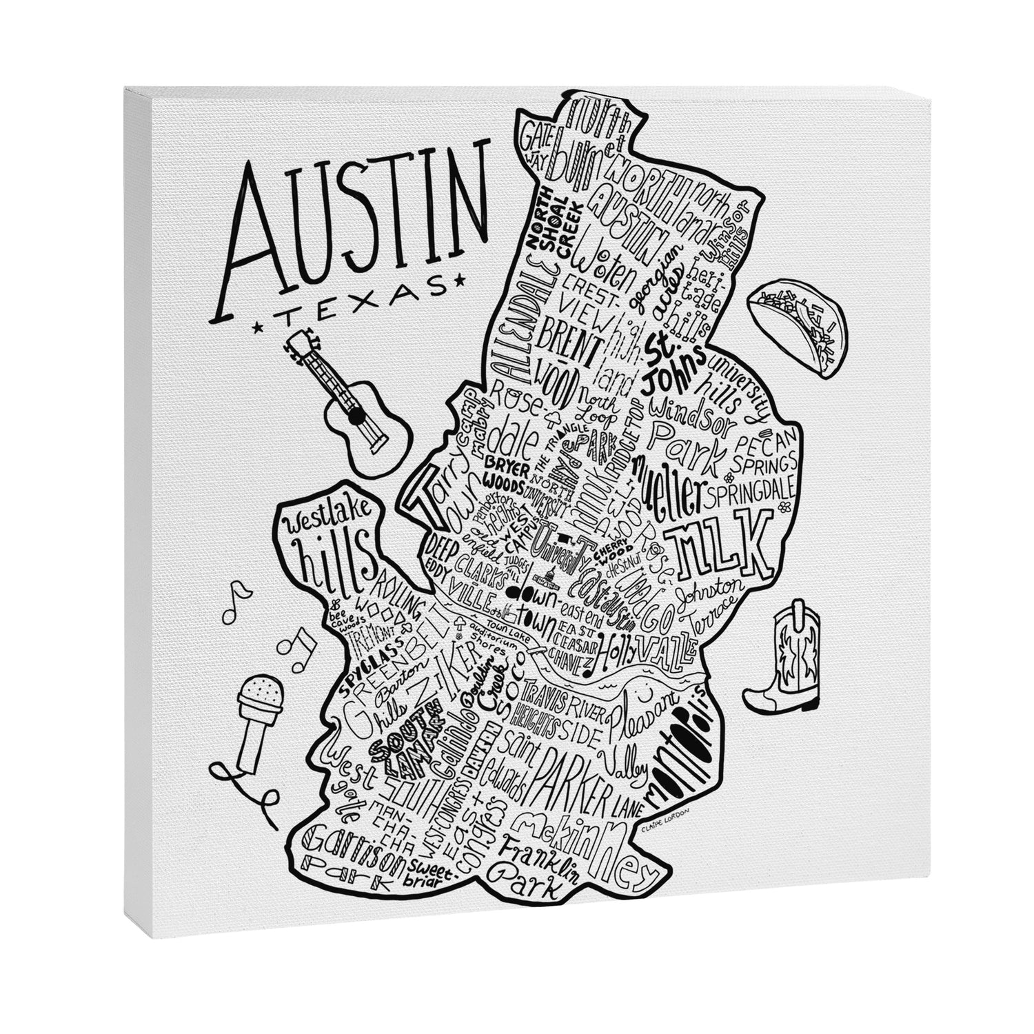 Austin Texas Illustrated Map Canvas Print Gallery Image 3
