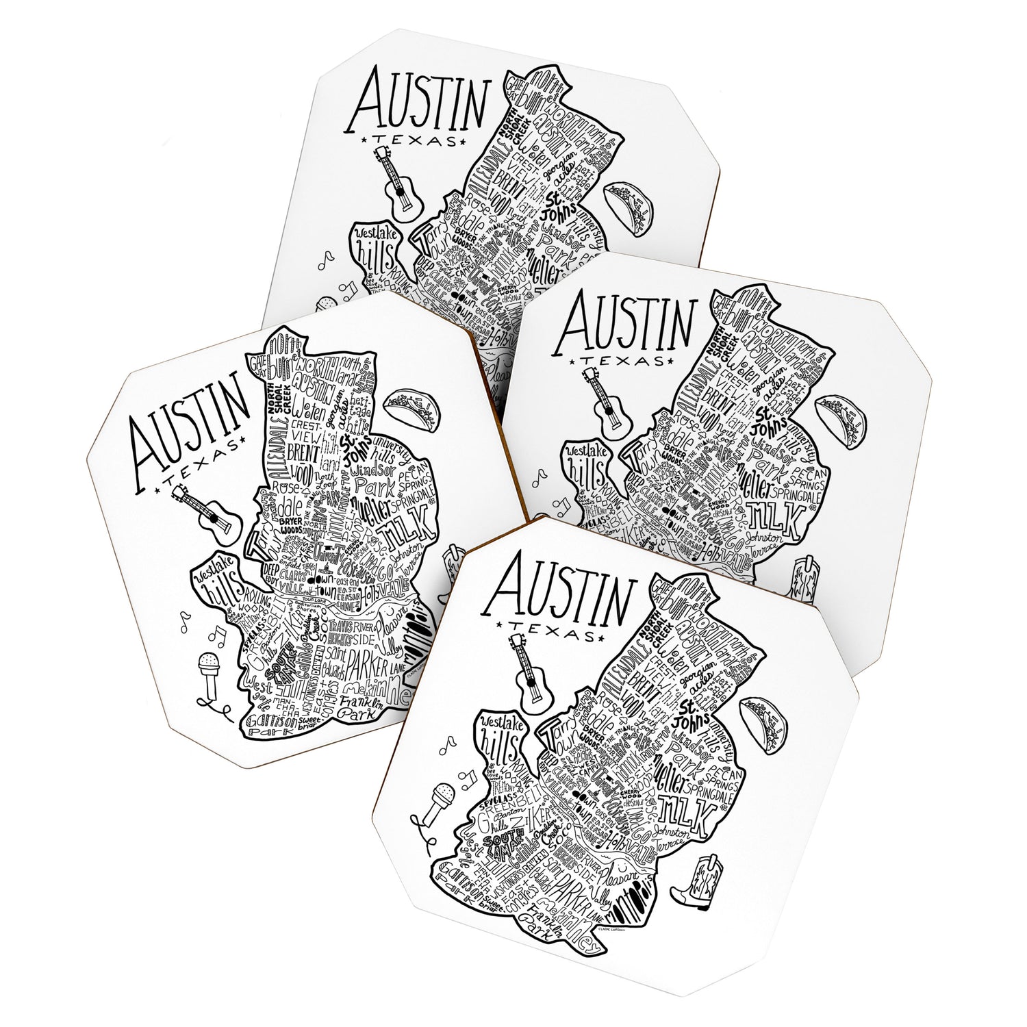 Austin Texas Illustrated Map Coaster Gallery Image 1