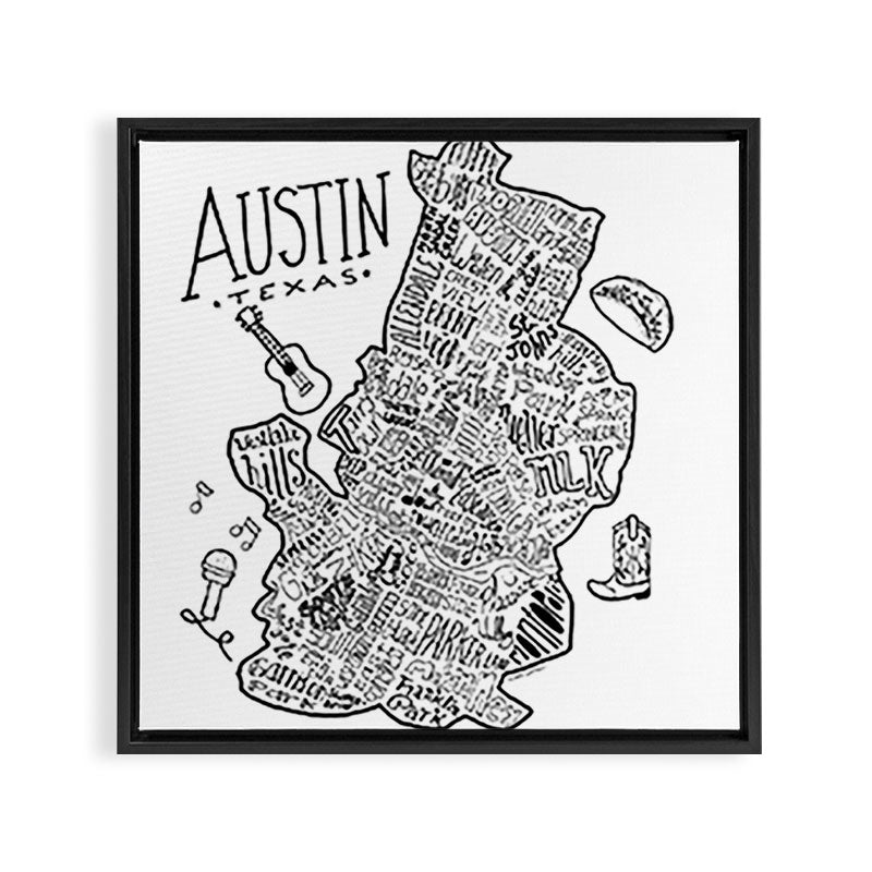 Austin Texas Illustrated Map Framed Canvas Print Gallery Image 3