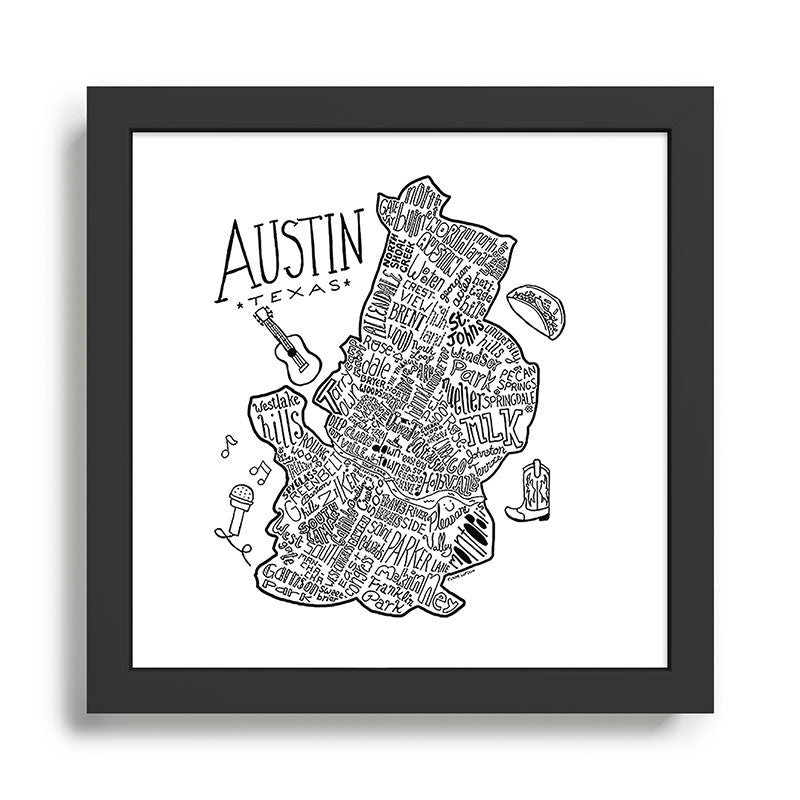 Austin Texas Illustrated Map Framed Art Print Gallery Image 1