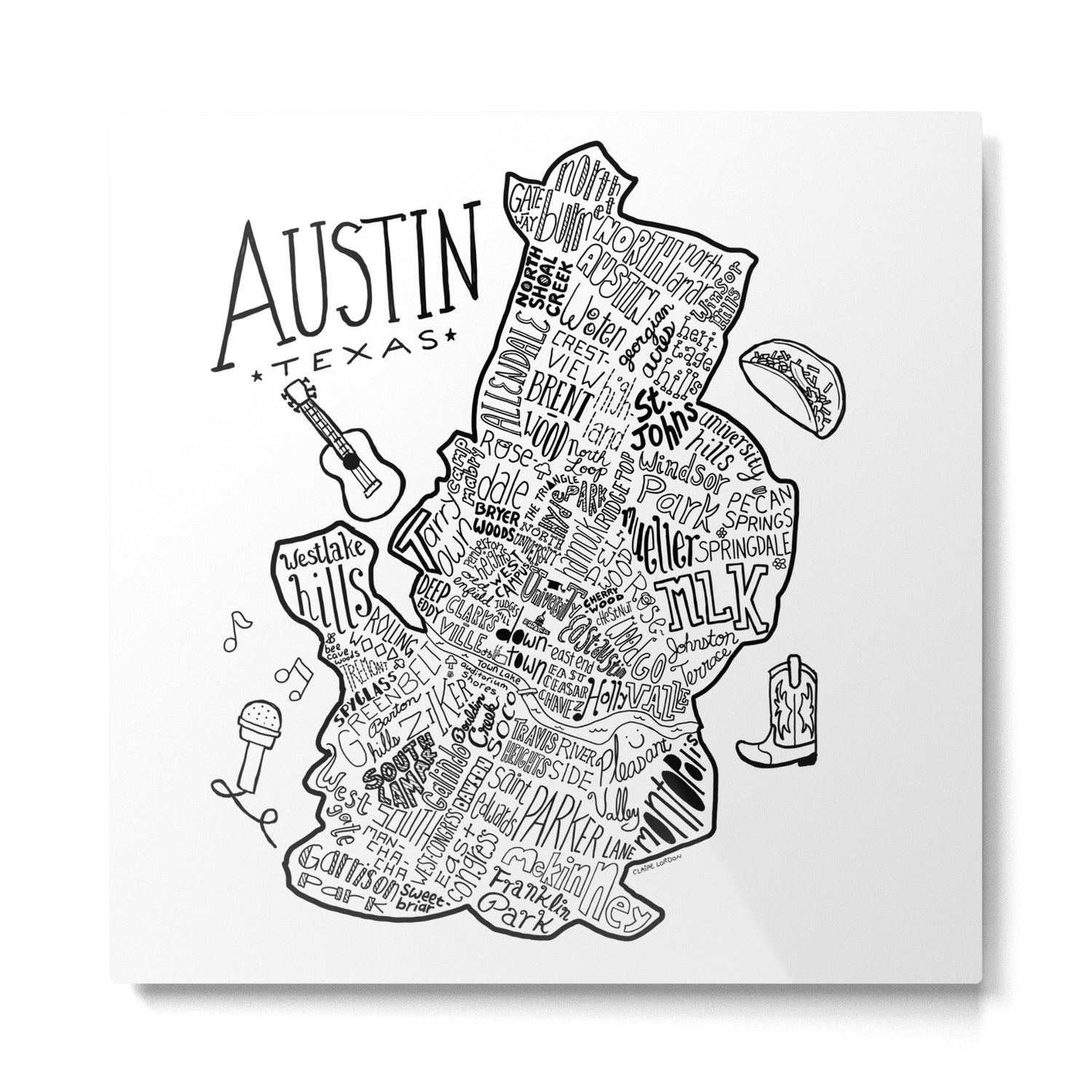 Austin Texas Illustrated Map Metal Print Gallery Image 2