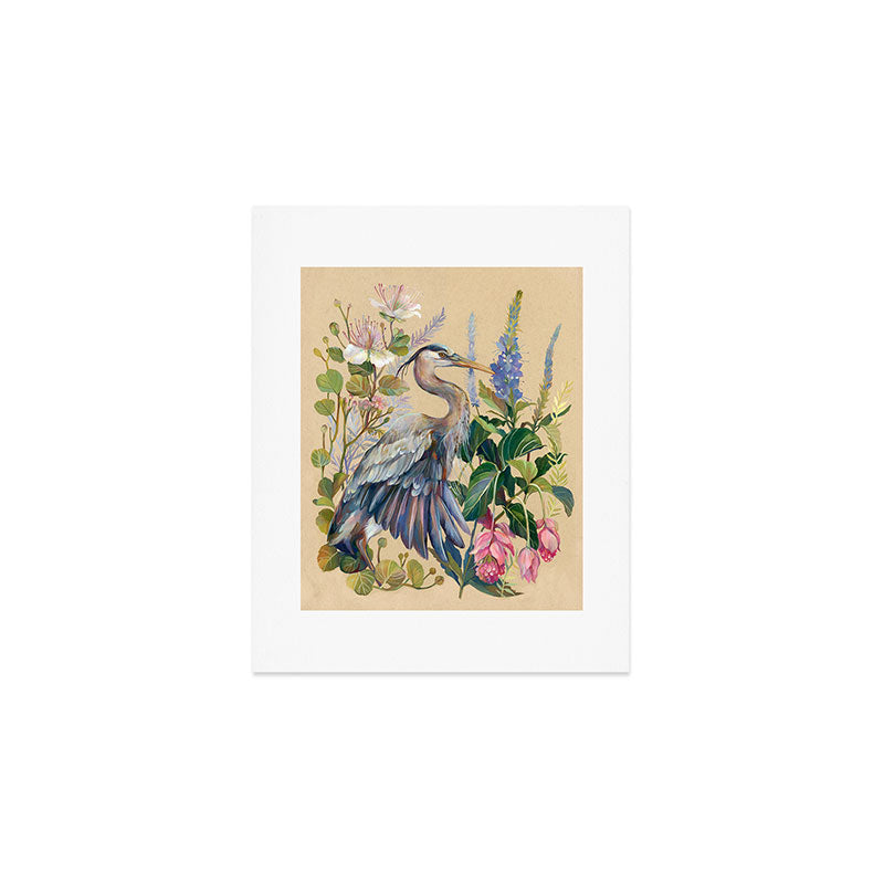 Blue Heron Floral Art Print Gallery Image 1
