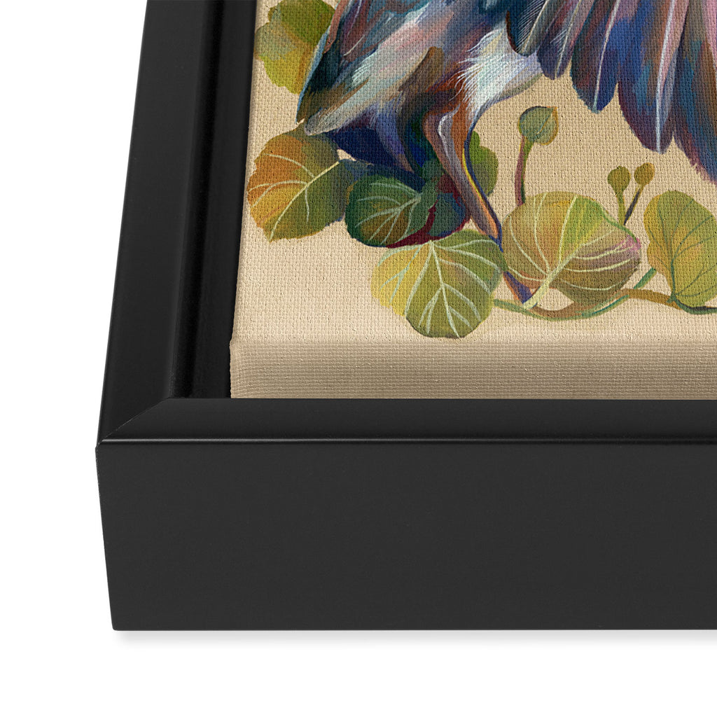 Blue Heron Floral Framed Canvas Print Gallery Image 3