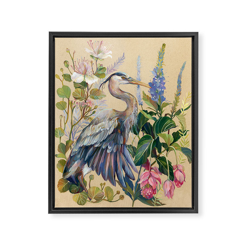 Blue Heron Floral Framed Canvas Print Gallery Image 8