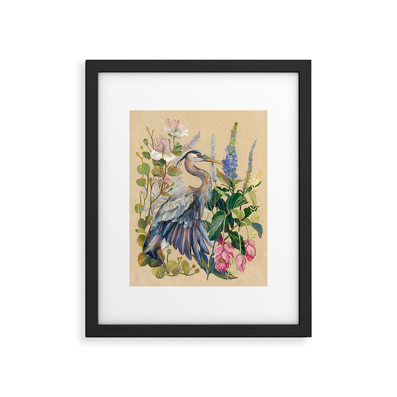 Blue Heron Floral Framed Art Print Gallery Image 6