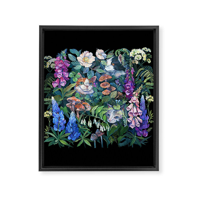 Cats Flower Garden Framed Canvas Print Gallery Image 8